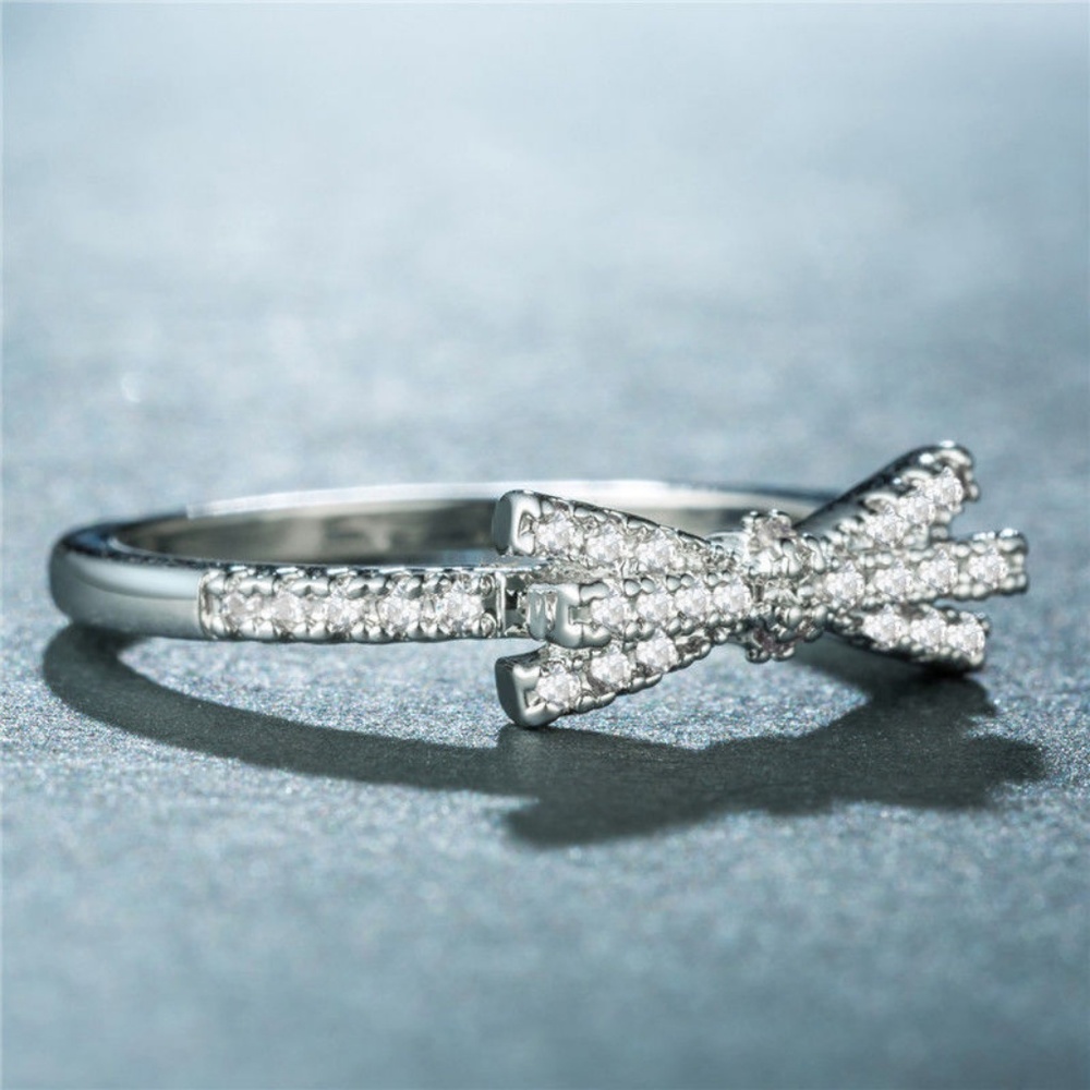 Bowknot 925 Silver Ring Women White Saphire - Picture 2 of 8